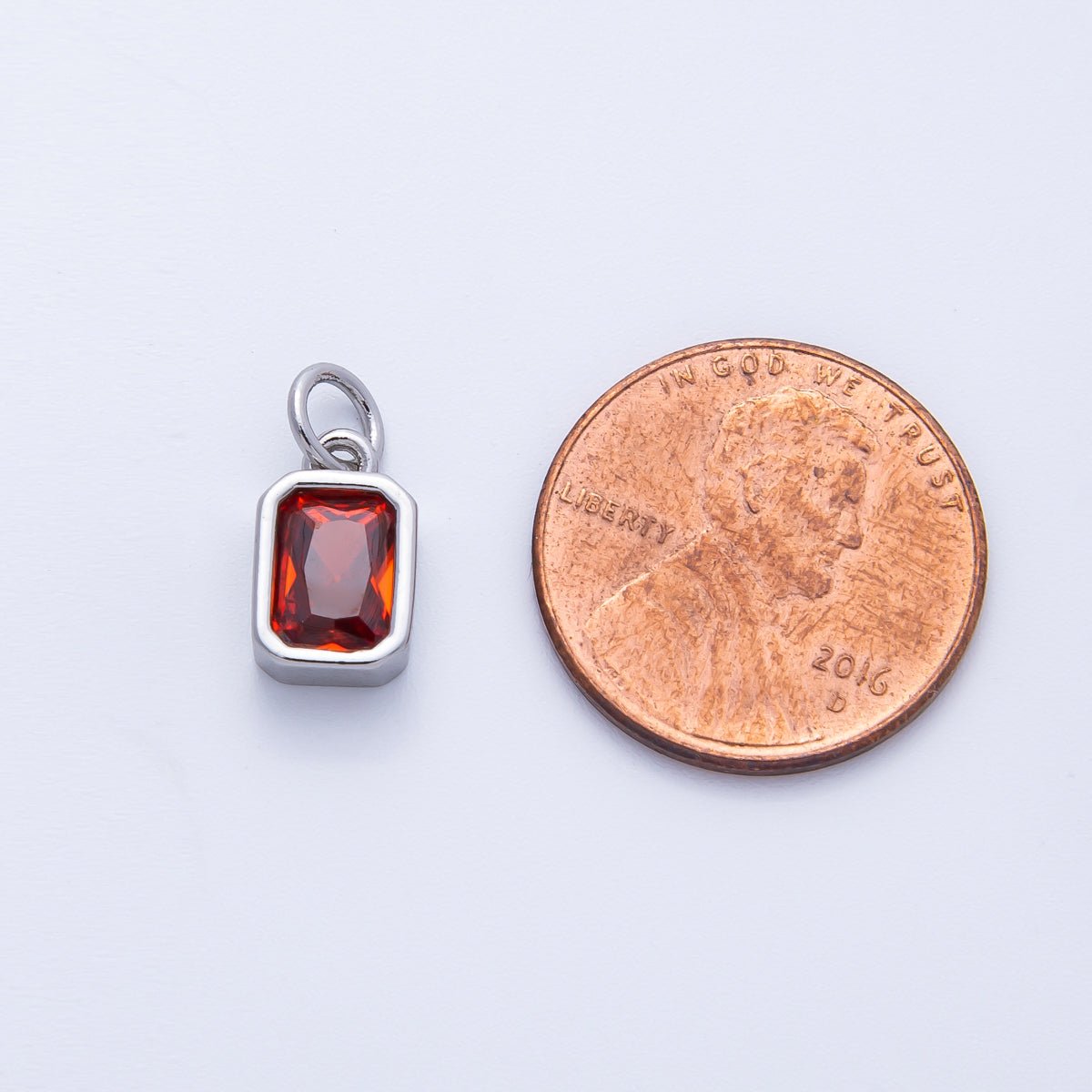 16K Gold Filled 11mm Red Baguette CZ January Birthstone Bezel Charm in Gold & Silver | Charms - 00261 ~ Charms - 00262 - DLUXCA