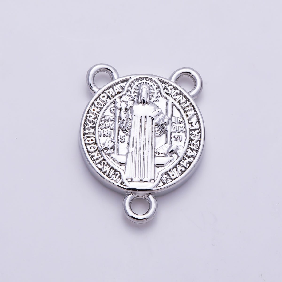 16K Gold Filled 11mm Saint Benedict Rosary Minimalist Round Triple Loop Connector in Gold & Silver | Findings-00131 Findings-00423 - DLUXCA