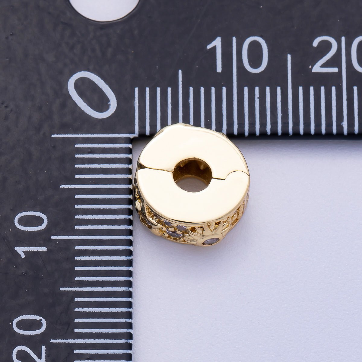 16K Gold Filled 11mm Snap Clip Open Micro Paved CZ Celestial Sun Star Spacer Rondelle | Beads - 00232 - DLUXCA