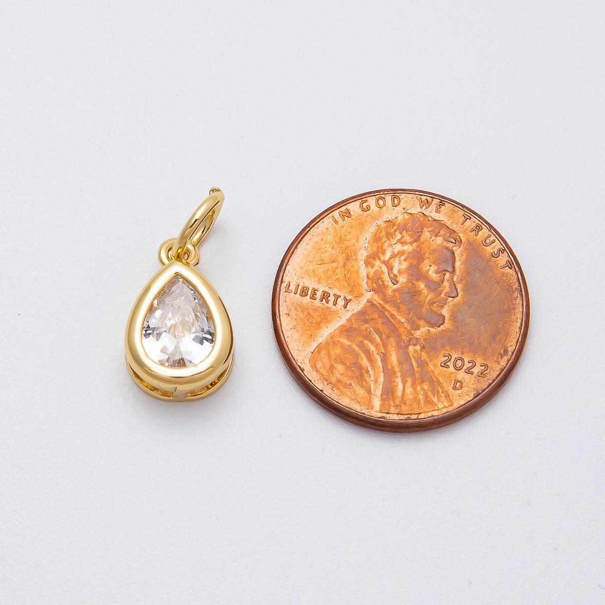 16K Gold Filled 12.5mm Clear Teardrop CZ Bezel Charm | Charms - 00471 - DLUXCA