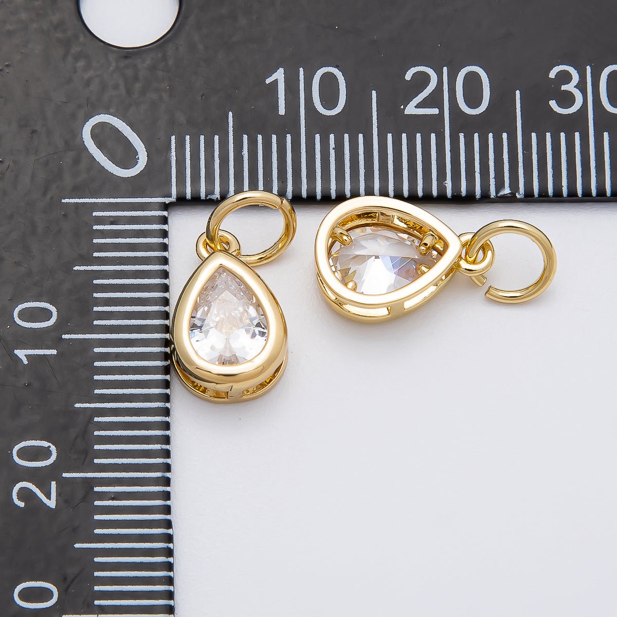 16K Gold Filled 12.5mm Clear Teardrop CZ Bezel Charm | Charms - 00471 - DLUXCA