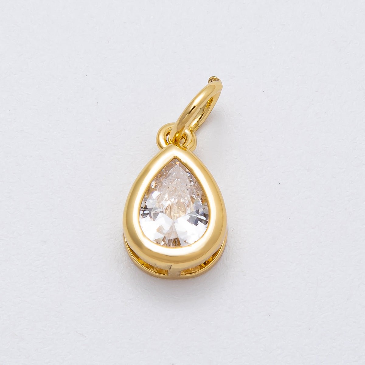 16K Gold Filled 12.5mm Clear Teardrop CZ Bezel Charm | Charms - 00471 - DLUXCA