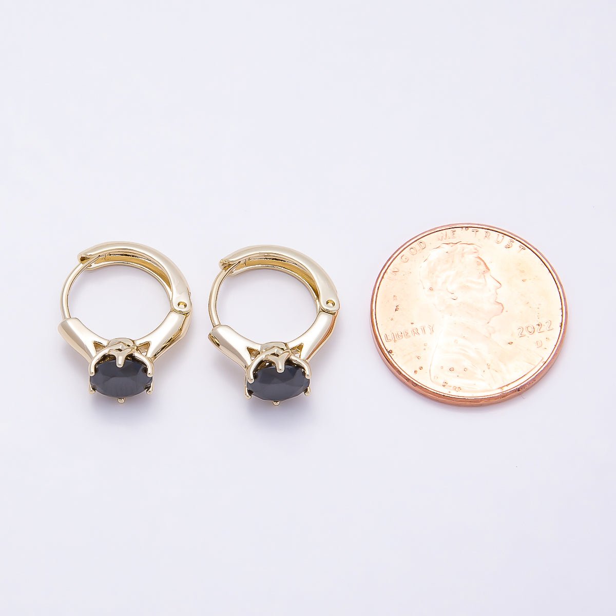 16K Gold Filled 12.5mm Pink, Red, Green, Purple, Blue, Black Round Solitaire CZ Cartilage Huggie Earrings | Earrings - 00381 ~ Earrings - 00386 - DLUXCA
