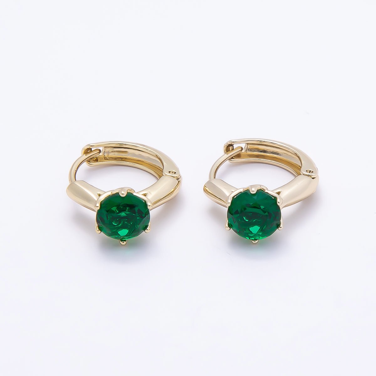 16K Gold Filled 12.5mm Pink, Red, Green, Purple, Blue, Black Round Solitaire CZ Cartilage Huggie Earrings | Earrings - 00381 ~ Earrings - 00386 - DLUXCA