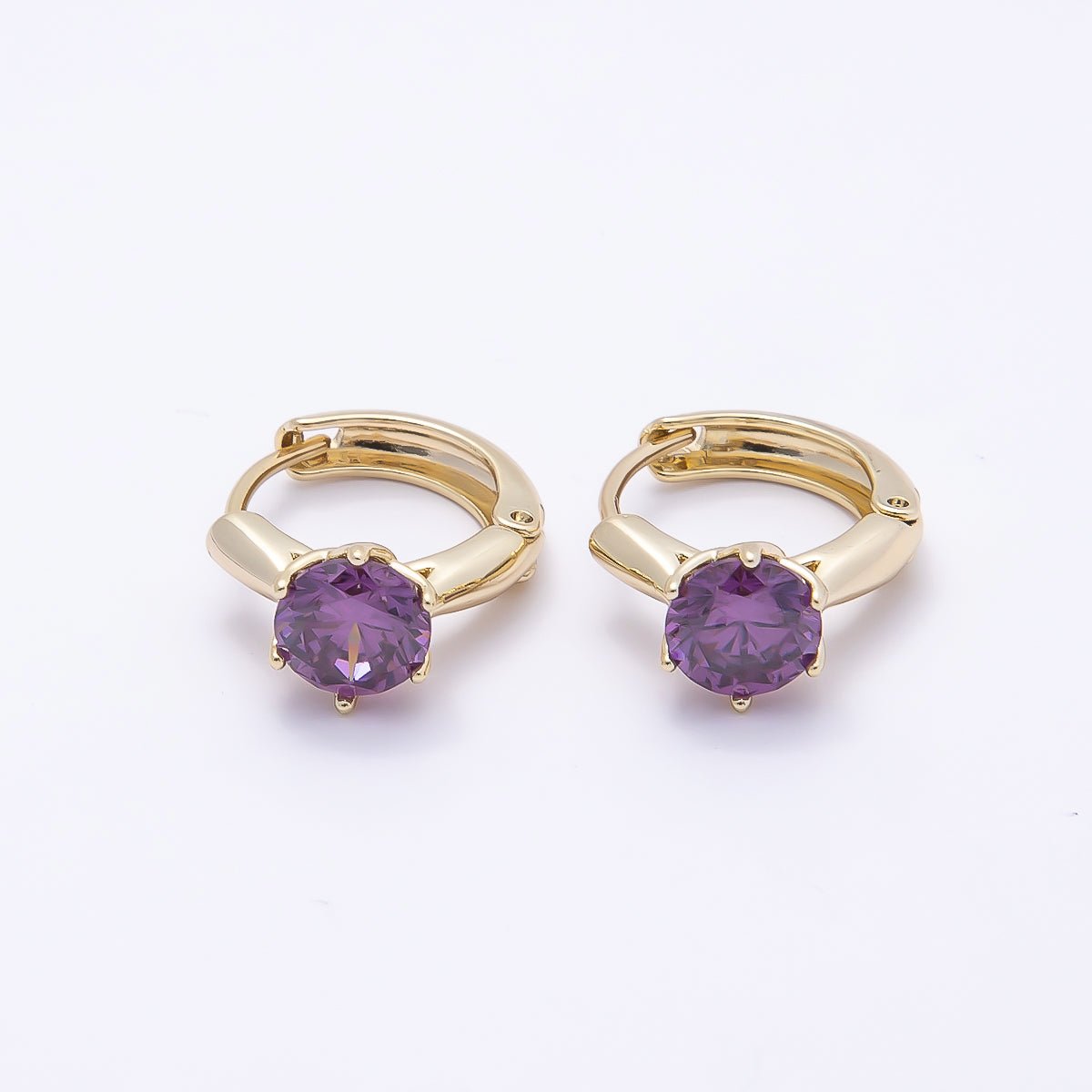 16K Gold Filled 12.5mm Pink, Red, Green, Purple, Blue, Black Round Solitaire CZ Cartilage Huggie Earrings | Earrings - 00381 ~ Earrings - 00386 - DLUXCA