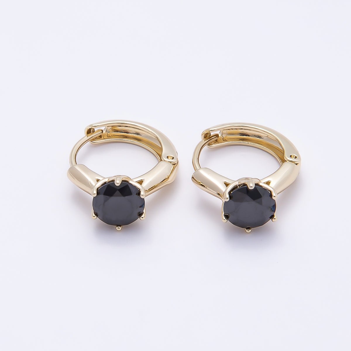 16K Gold Filled 12.5mm Pink, Red, Green, Purple, Blue, Black Round Solitaire CZ Cartilage Huggie Earrings | Earrings - 00381 ~ Earrings - 00386 - DLUXCA