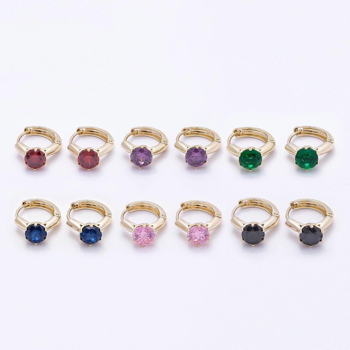 16K Gold Filled 12.5mm Pink, Red, Green, Purple, Blue, Black Round Solitaire CZ Cartilage Huggie Earrings | Earrings - 00381 ~ Earrings - 00386 - DLUXCA