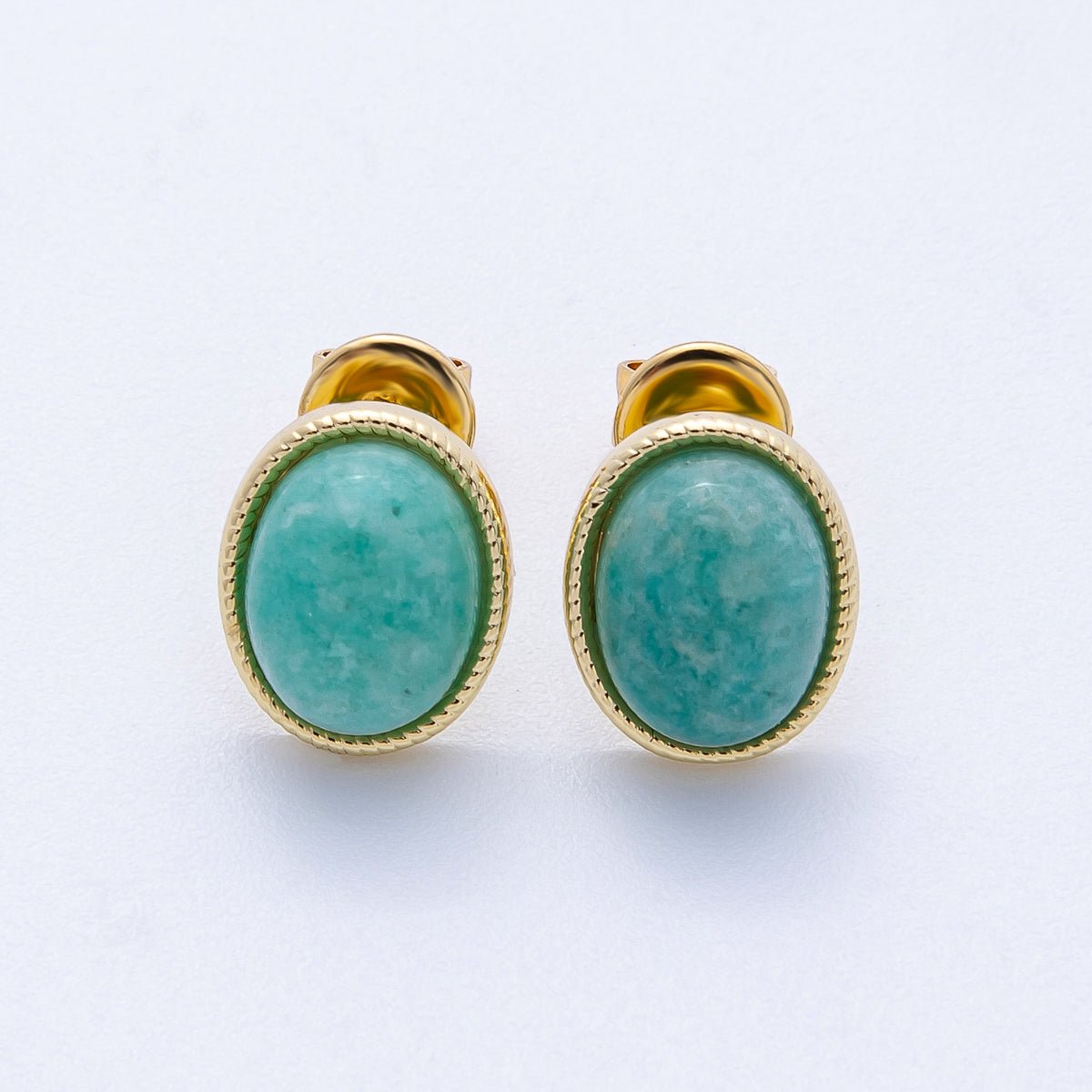 16K Gold Filled 12mm Amazonite, Carnelian, Green Agate, Labradorite Oval Gemstone Bezel Stud Earrings | EARRINGS - 00234 - EARRINGS - 00237 - DLUXCA