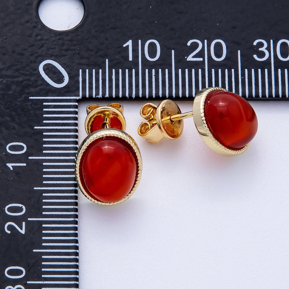16K Gold Filled 12mm Amazonite, Carnelian, Green Agate, Labradorite Oval Gemstone Bezel Stud Earrings | EARRINGS - 00234 - EARRINGS - 00237 - DLUXCA