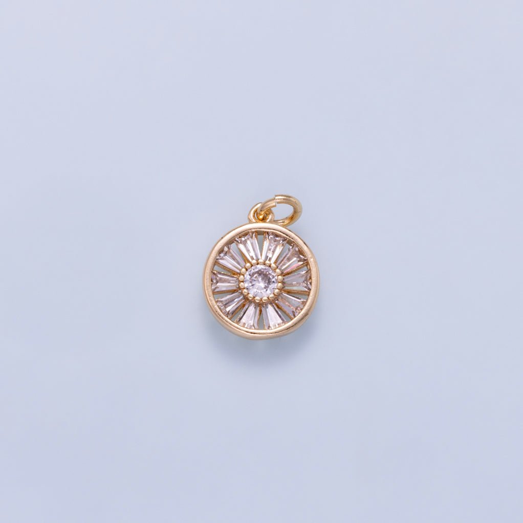 16K Gold Filled 12mm Baguette Round CZ Bezel Mini Charm | Charms-01045 - DLUXCA