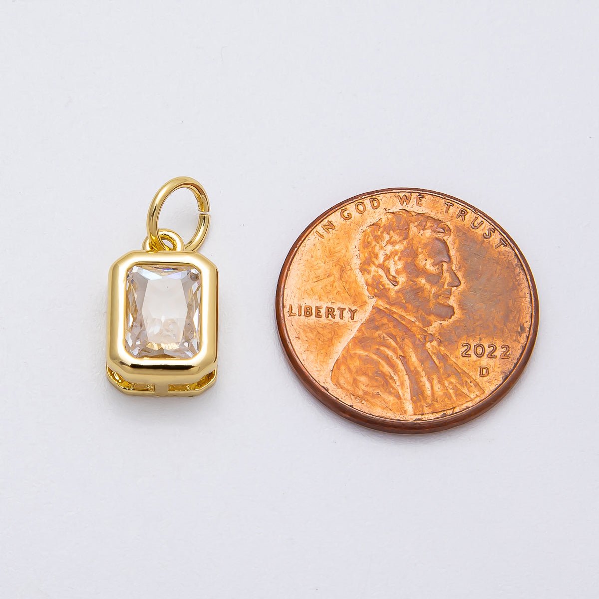 16K Gold Filled 12mm Clear Baguette CZ Bezel Charm | Charms - 00469 - DLUXCA