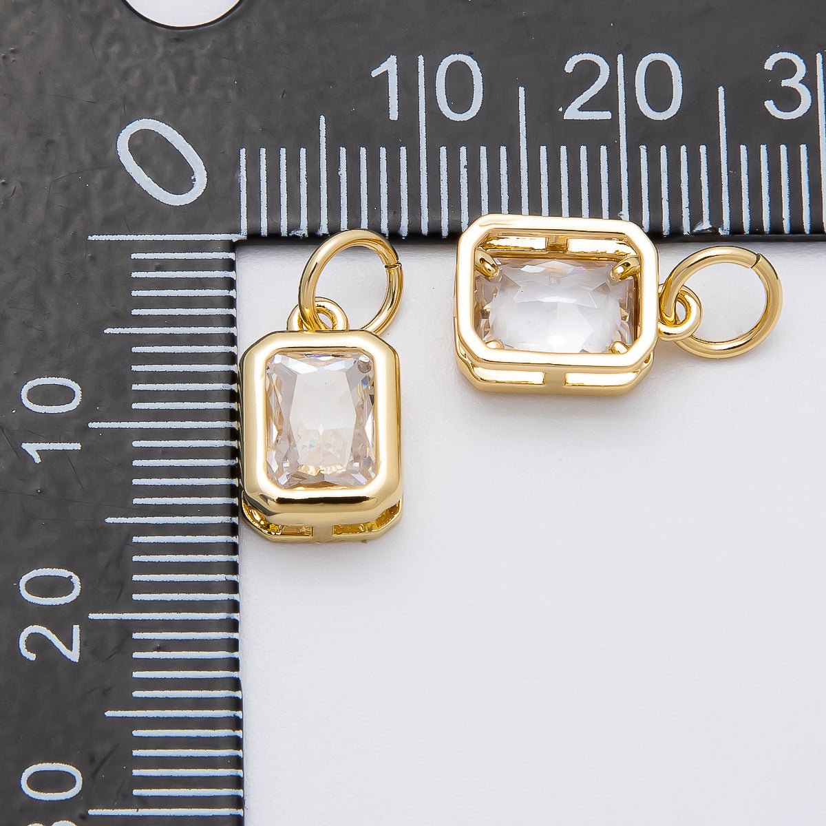 16K Gold Filled 12mm Clear Baguette CZ Bezel Charm | Charms - 00469 - DLUXCA