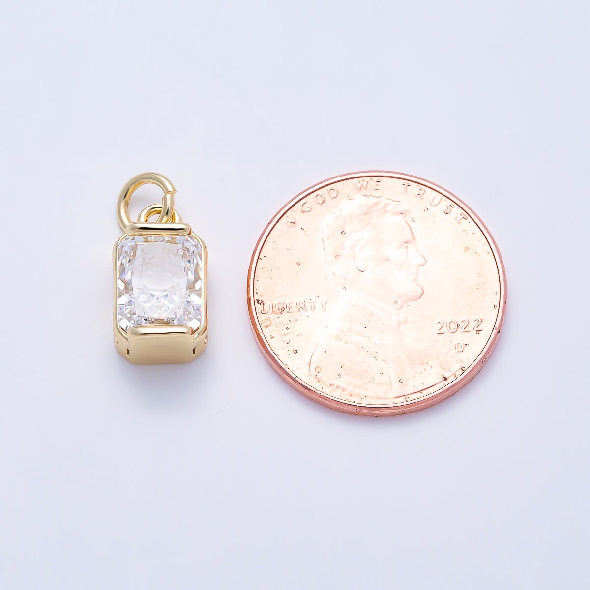 16K Gold Filled 12mm Clear CZ Baguette Lined Charm in Gold & Silver | Charms-01565 Charms-01566 - DLUXCA
