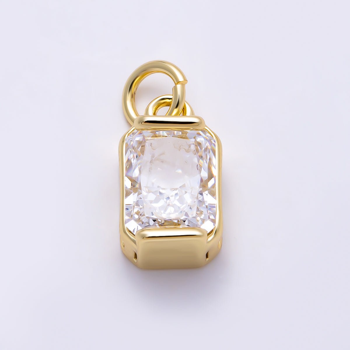 16K Gold Filled 12mm Clear CZ Baguette Lined Charm in Gold & Silver | Charms-01565 Charms-01566 - DLUXCA