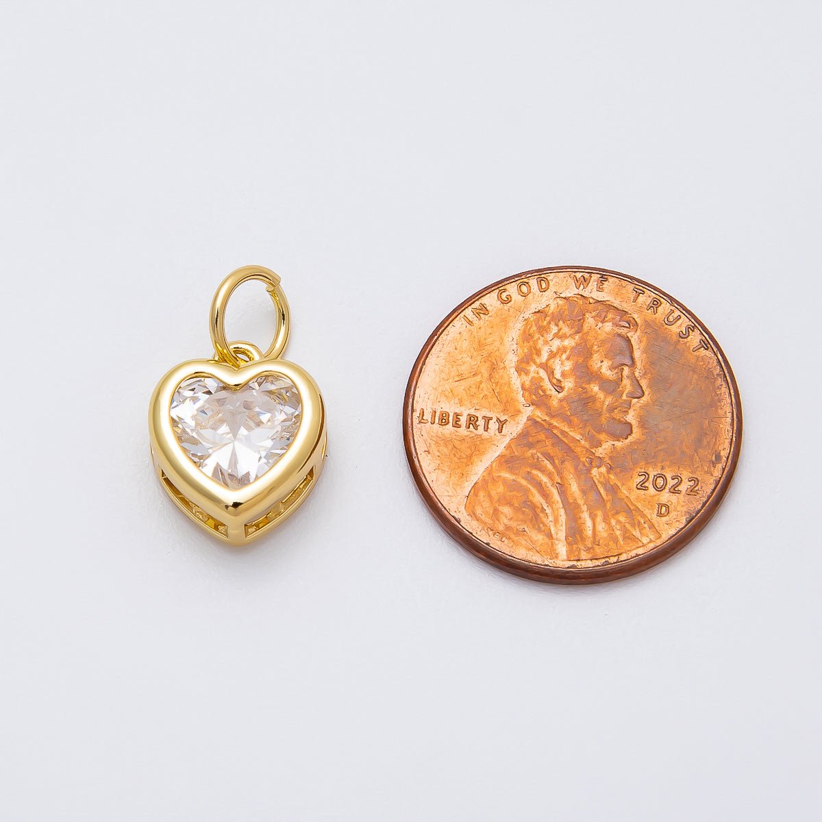 16K Gold Filled 12mm Clear CZ Bezel Heart Mini Charms | Charms - 00470 - DLUXCA