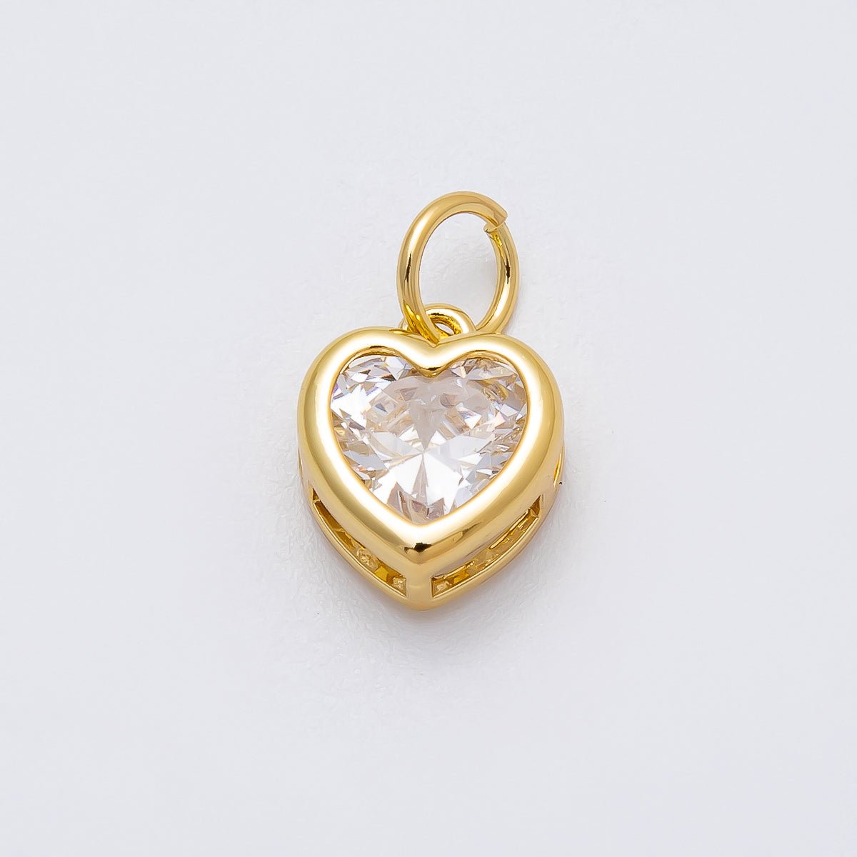 16K Gold Filled 12mm Clear CZ Bezel Heart Mini Charms | Charms - 00470 - DLUXCA