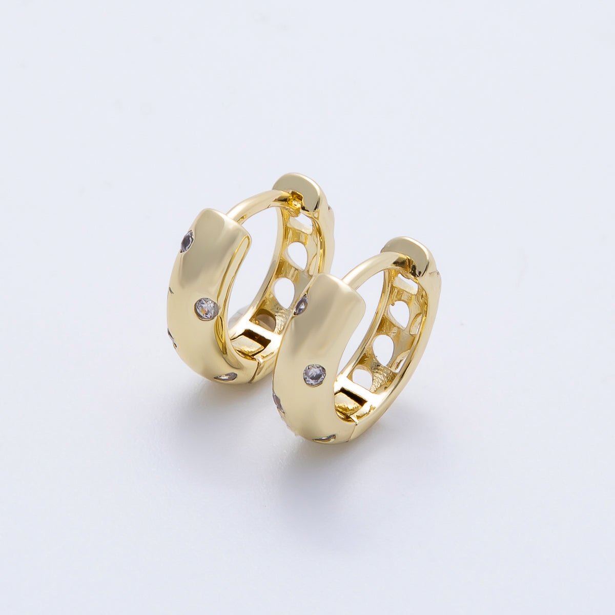 16K Gold Filled 12mm Clear CZ Dotted Cartilage Huggie Earrings | Earrings - 00341 - DLUXCA