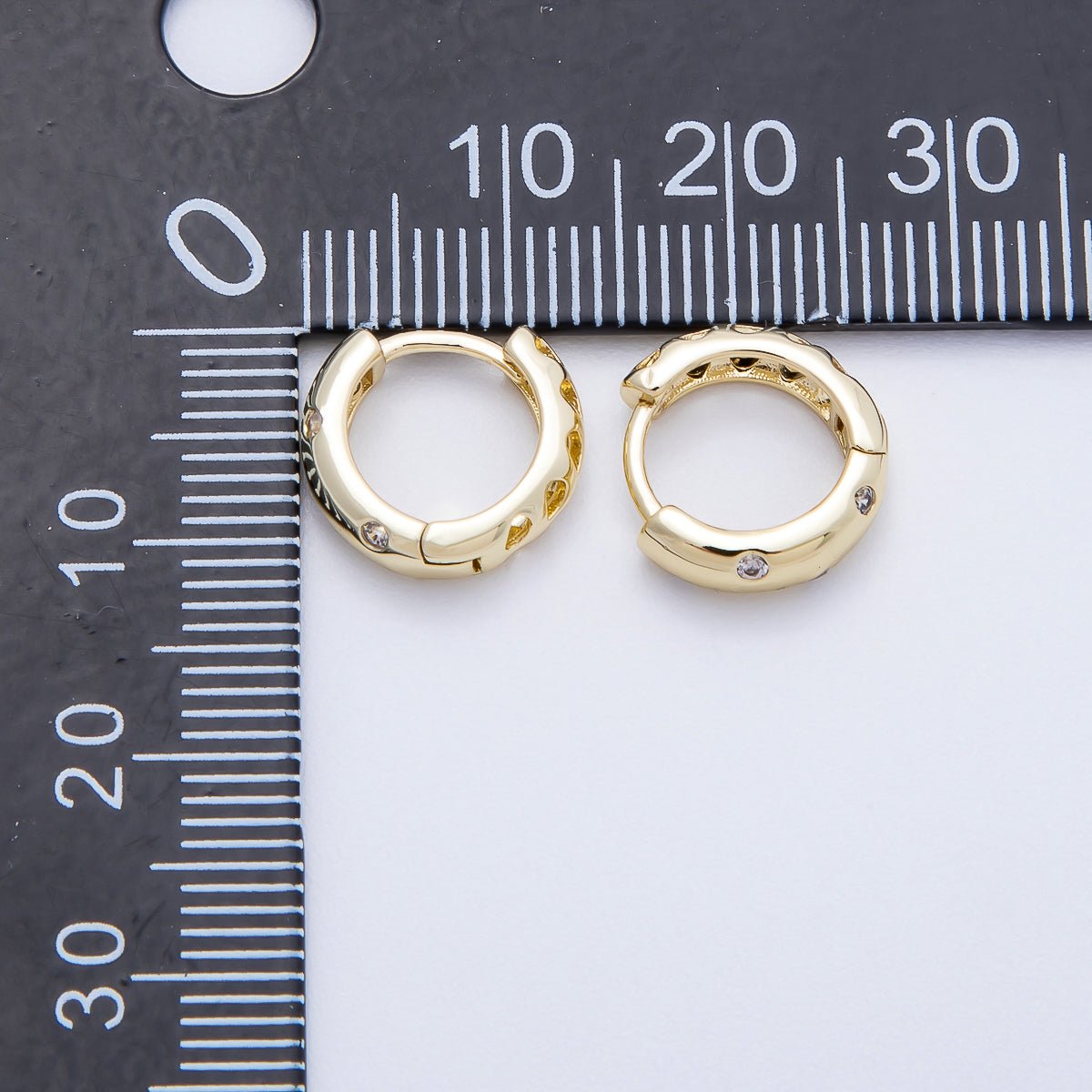 16K Gold Filled 12mm Clear CZ Dotted Cartilage Huggie Earrings | Earrings - 00341 - DLUXCA