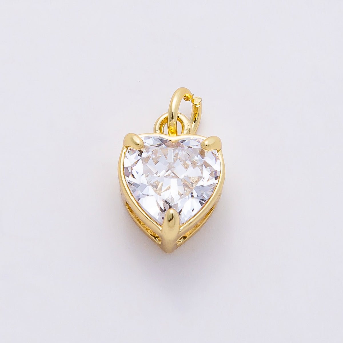16K Gold Filled 12mm Clear CZ Heart Solitaire Charm | Charms - 00818 - DLUXCA