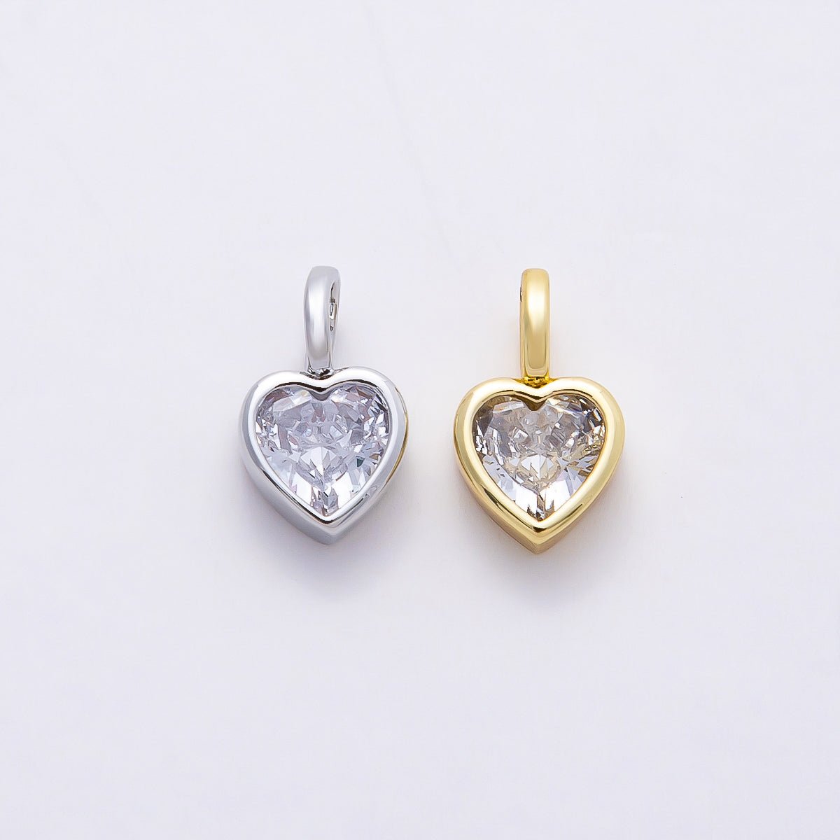 16K Gold Filled 12mm Clear CZ Love Heart Bezel Solitaire Pendant in Gold & Silver | Charms - 00836 Charms - 00837 - DLUXCA