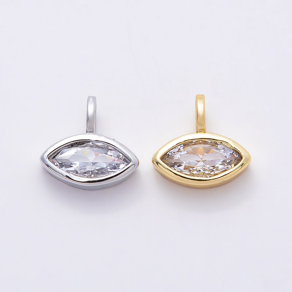 16K Gold Filled 12mm Clear CZ Marquise Solitaire Pendant in Gold & Silver | Charms - 00834 Charms - 00835 - DLUXCA