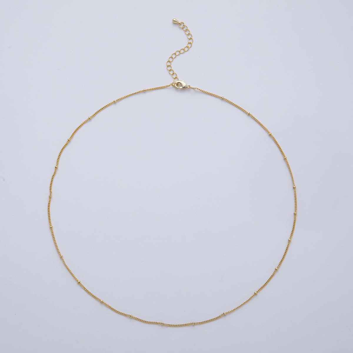 16K Gold Filled 1.2mm Curb Satellite 1.8mm Bead Ball Chain 18 Inch Necklace w. Extender | WA - 04261 - DLUXCA