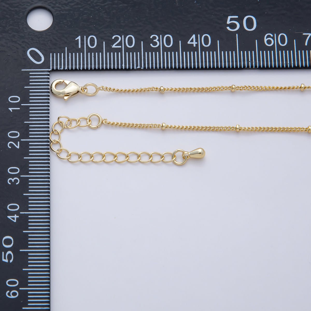 16K Gold Filled 1.2mm Curb Satellite 1.8mm Bead Ball Chain 18 Inch Necklace w. Extender | WA - 04261 - DLUXCA