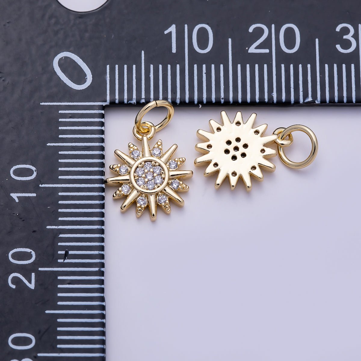 16K Gold Filled 12mm Micro Paved CZ Celestial Sun Charm | Charms-01490 - DLUXCA