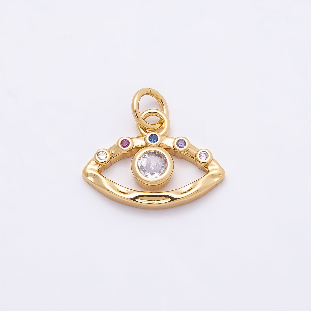 16K Gold Filled 12mm Multicolor Clear CZ Evil Eye Open Textured Charm | Charms - 00863 - DLUXCA
