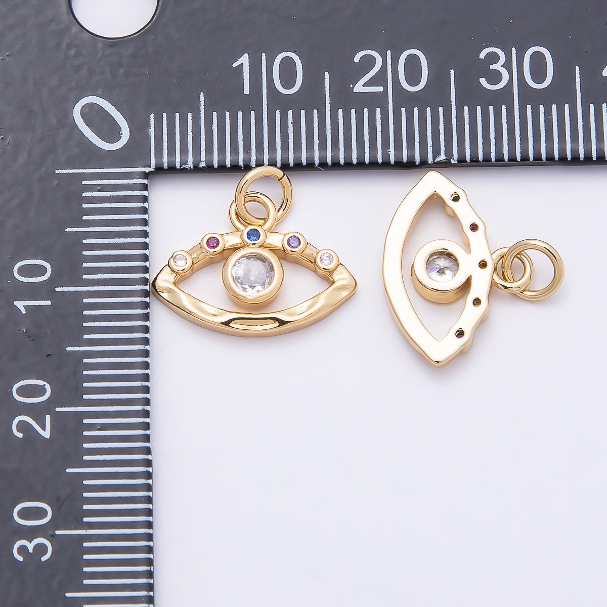 16K Gold Filled 12mm Multicolor Clear CZ Evil Eye Open Textured Charm | Charms - 00863 - DLUXCA