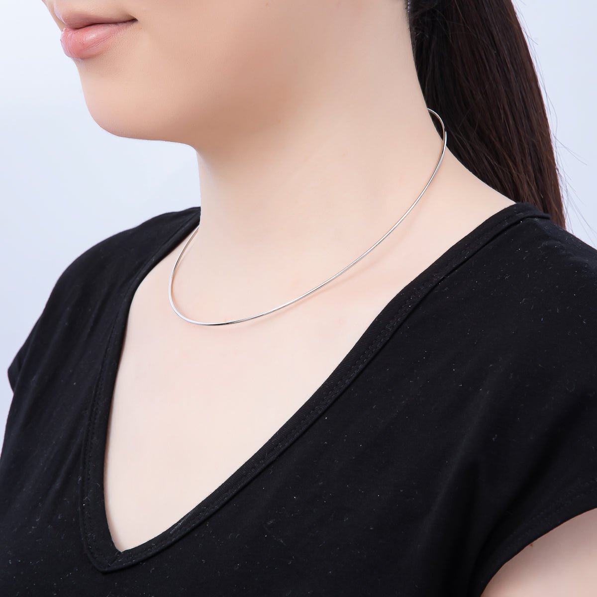 16K Gold Filled 1.2mm Plain Thin Torque Tube Choker Floating Collar Necklace in Gold & Silver | WA - 04444 - WA - 04445 - DLUXCA