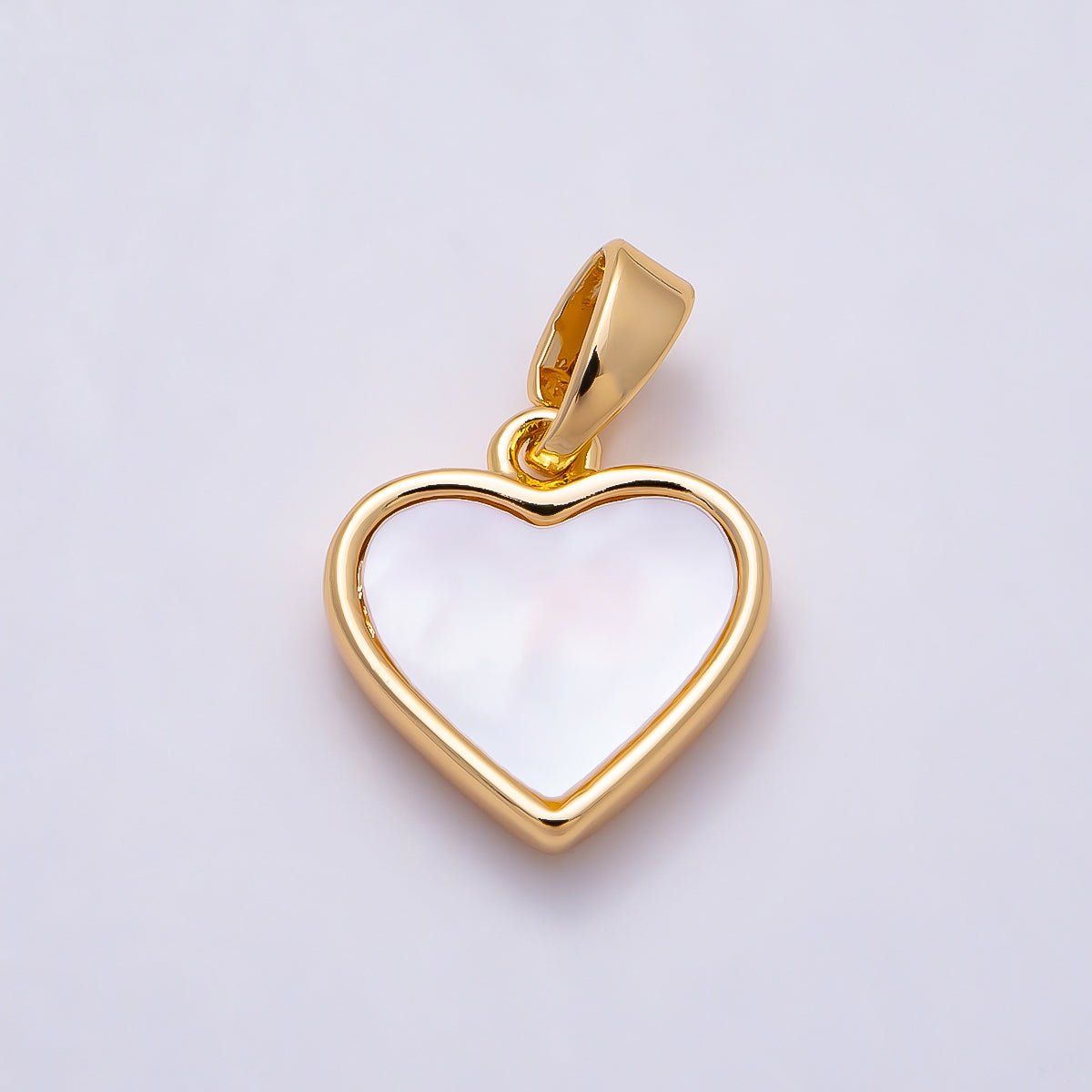 16K Gold Filled 12mm Shell Pearl Heart Bezel Charm | Charms-01503 - DLUXCA