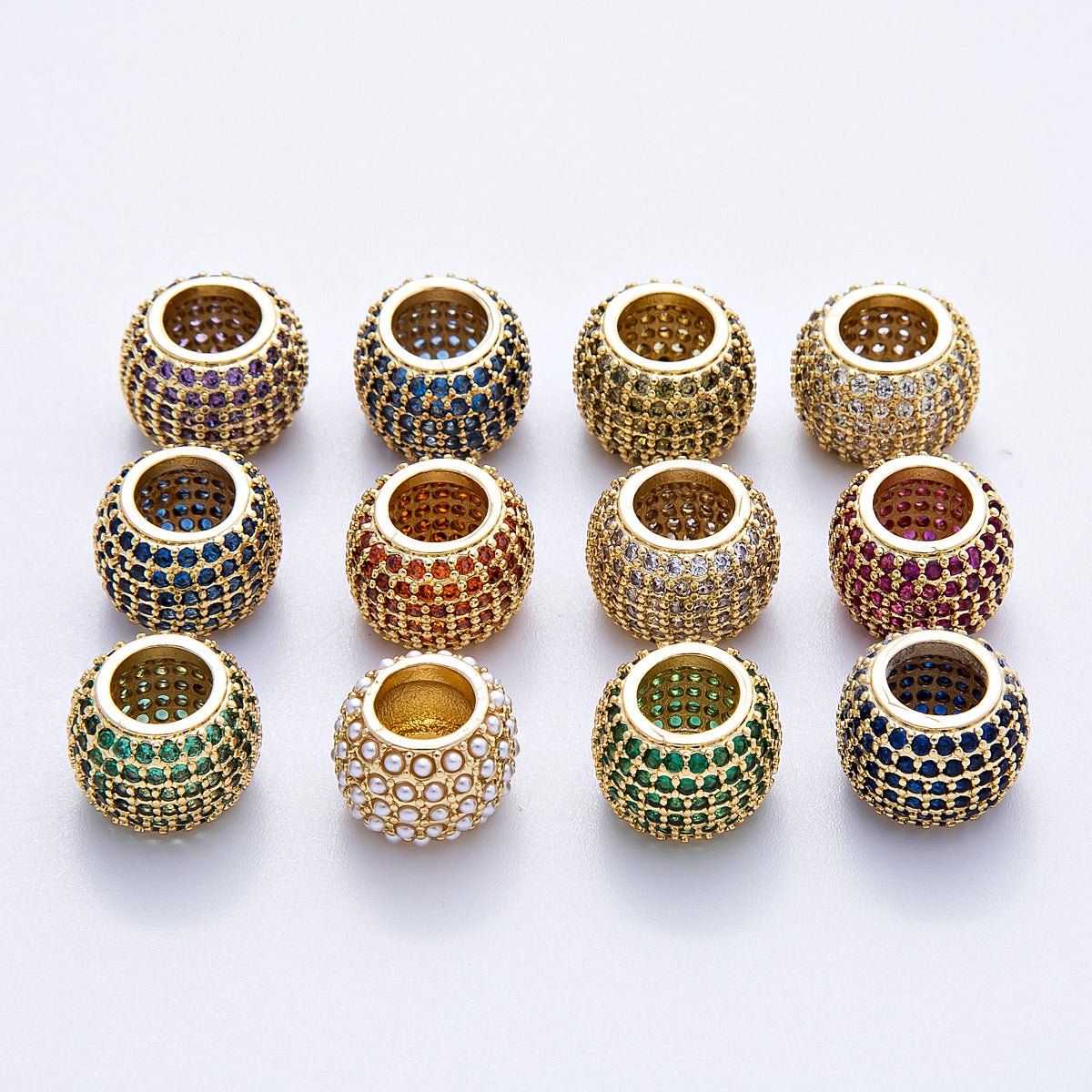 16K Gold Filled 12mm Wide Micro Paved CZ Birthstone Spacer Set | Beads - 00039 - Beads - 00050 - DLUXCA