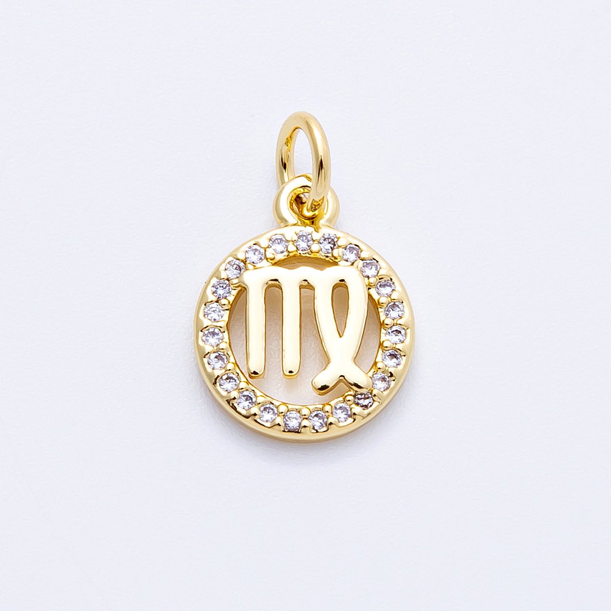 16K Gold Filled 13.5mm Micro Paved CZ Personalized Zodiac Sign Charm | Charms - 00223 ~ Charms - 00234 - DLUXCA