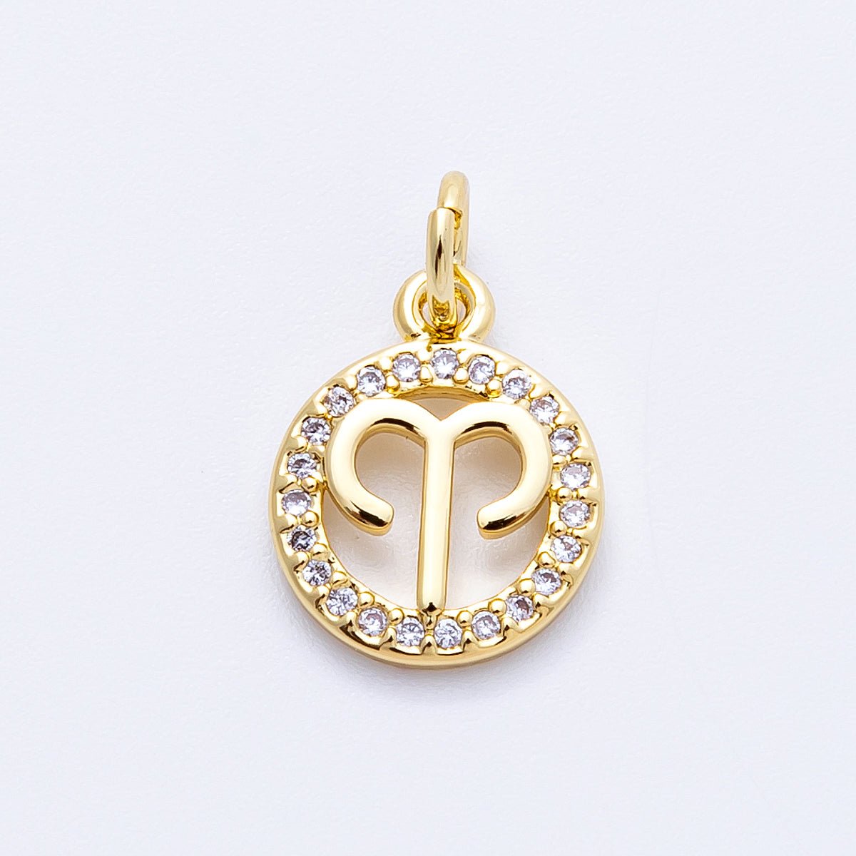 16K Gold Filled 13.5mm Micro Paved CZ Personalized Zodiac Sign Charm | Charms - 00223 ~ Charms - 00234 - DLUXCA