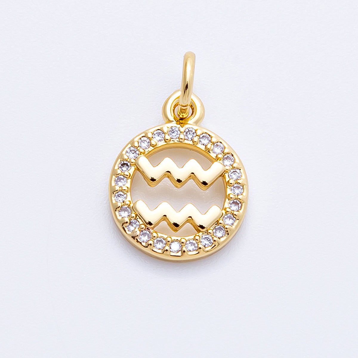 16K Gold Filled 13.5mm Micro Paved CZ Personalized Zodiac Sign Charm | Charms - 00223 ~ Charms - 00234 - DLUXCA