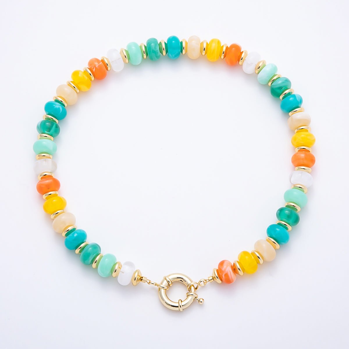 16K Gold Filled 13.5mm Multicolor Rondelle Gemstone Chain 18 Inch Necklace w. Sailor Clasps | WA-01119 - DLUXCA
