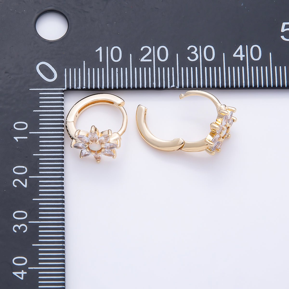 16K Gold Filled 13.5mm White Opal Marquise CZ Flower Cartilage Huggie | Earrings-00672 - DLUXCA