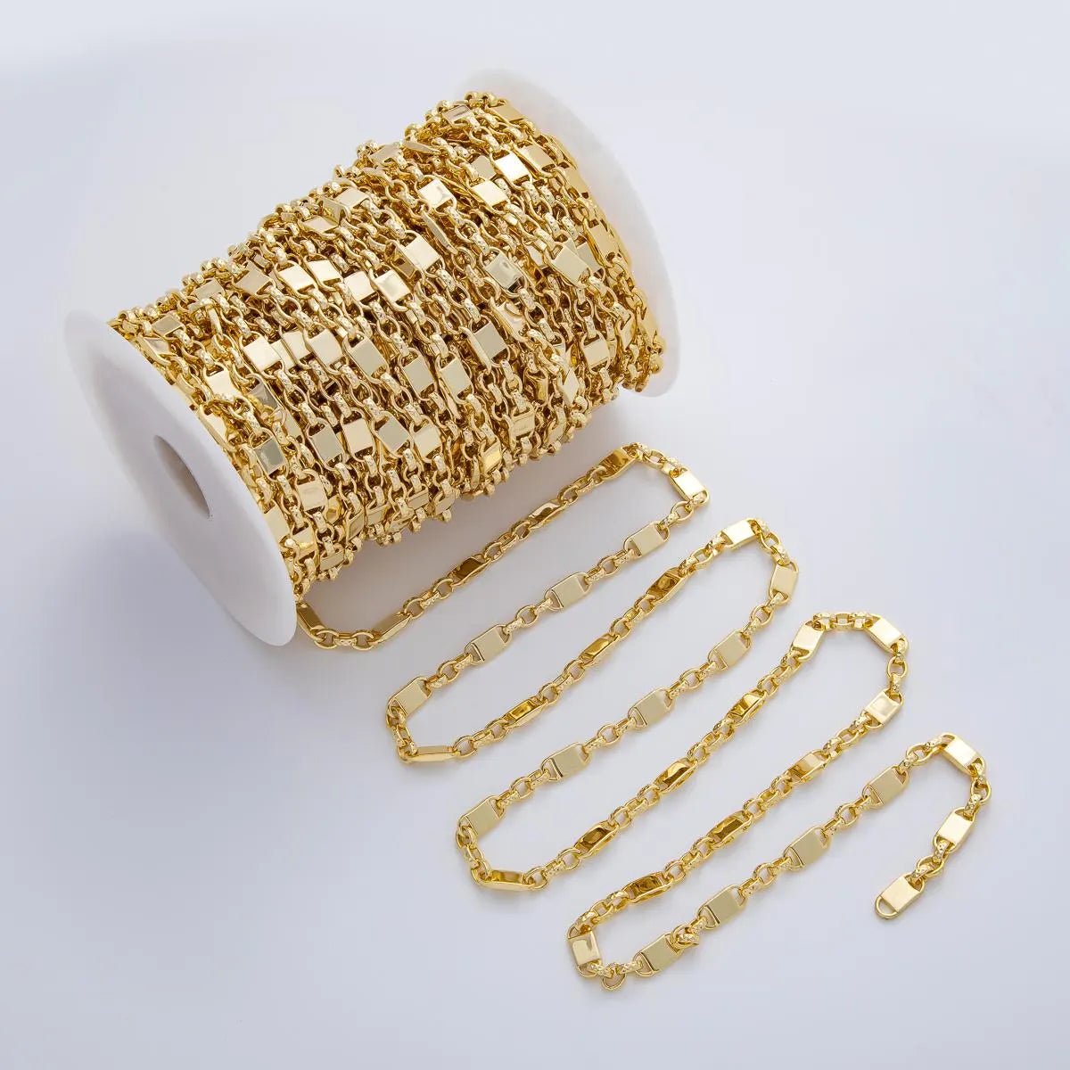 16K Gold Filled 13.6mm x 6.1mm Anchor Square Geometric Edged Link Unfinished Chain by Yard | Roll - 1773 - DLUXCA