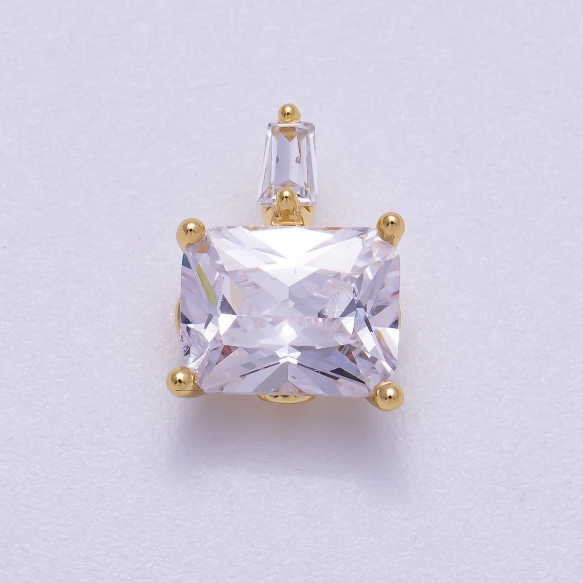 16K Gold Filled 13mm Baguette CZ Rectangular Solitaire Pendant | Charms - 00627 - DLUXCA