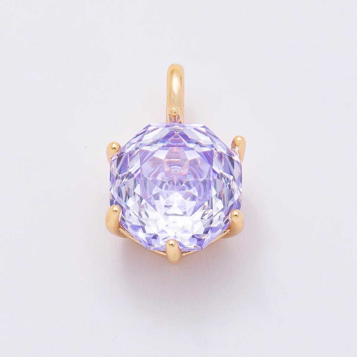 16K Gold Filled 13mm Blue, Pink, Purple, Clear, Yellow Round CZ Solitaire Charm | Charms-01062 ~ Charms-01068 - DLUXCA
