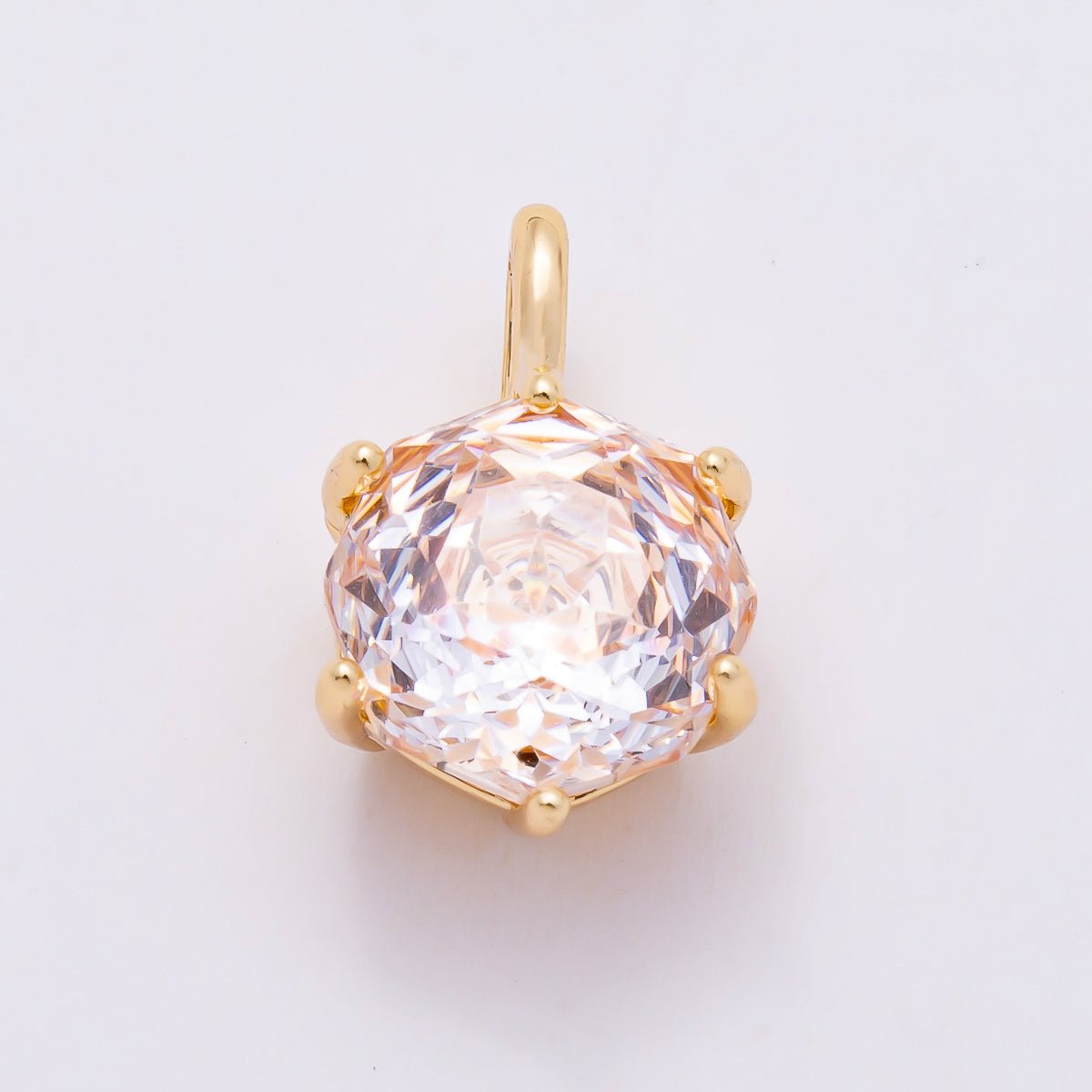 16K Gold Filled 13mm Blue, Pink, Purple, Clear, Yellow Round CZ Solitaire Charm | Charms-01062 ~ Charms-01068 - DLUXCA