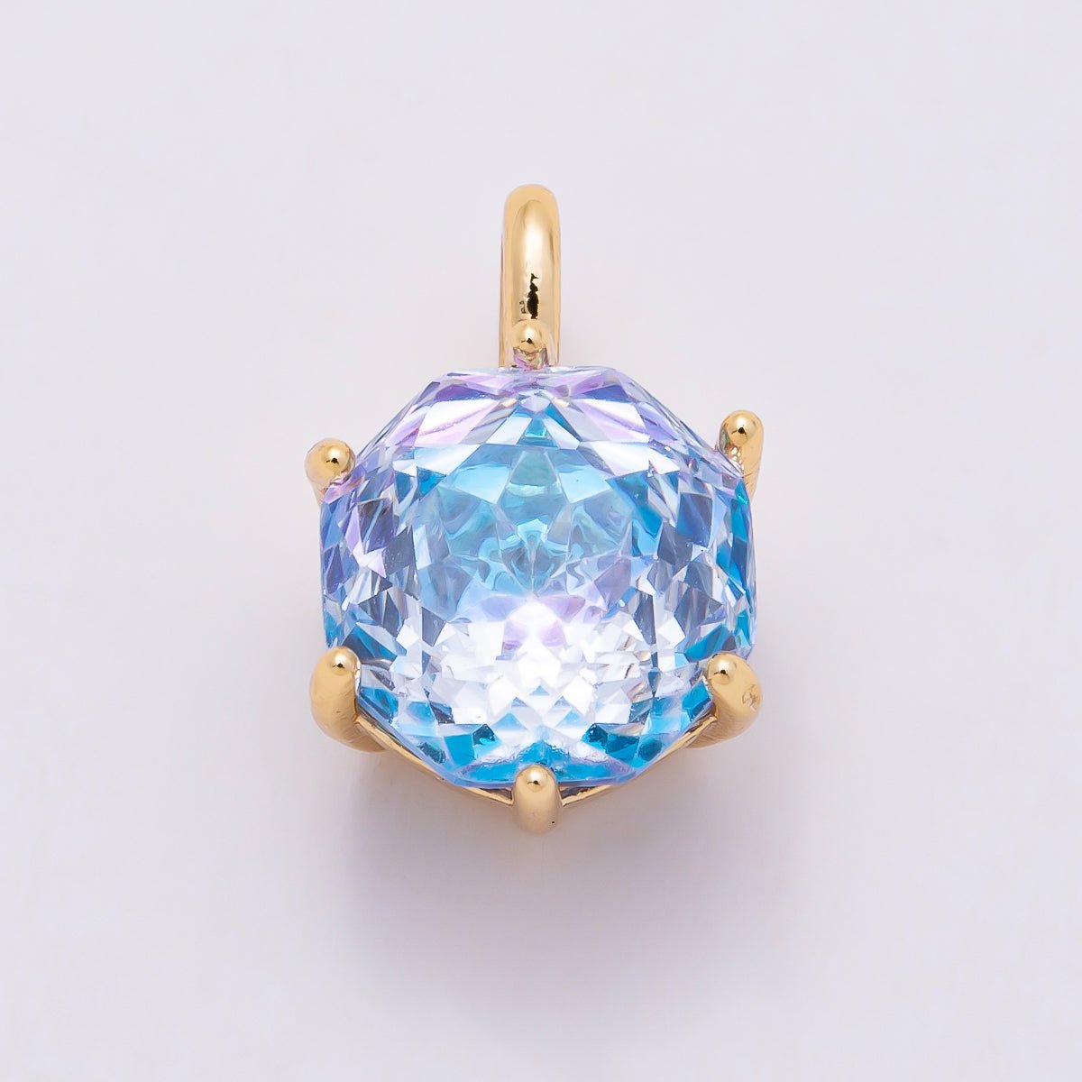 16K Gold Filled 13mm Blue, Pink, Purple, Clear, Yellow Round CZ Solitaire Charm | Charms-01062 ~ Charms-01068 - DLUXCA
