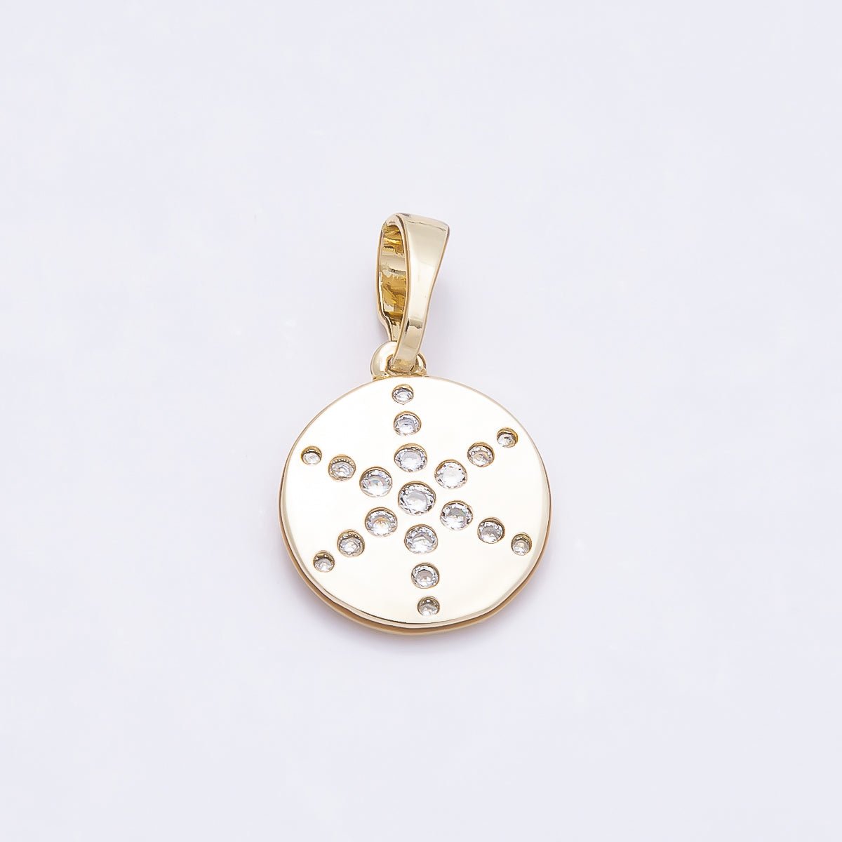 16K Gold Filled 13mm Clear CZ Dotted Celestial North Star Round Charm | Charms-00936 - DLUXCA