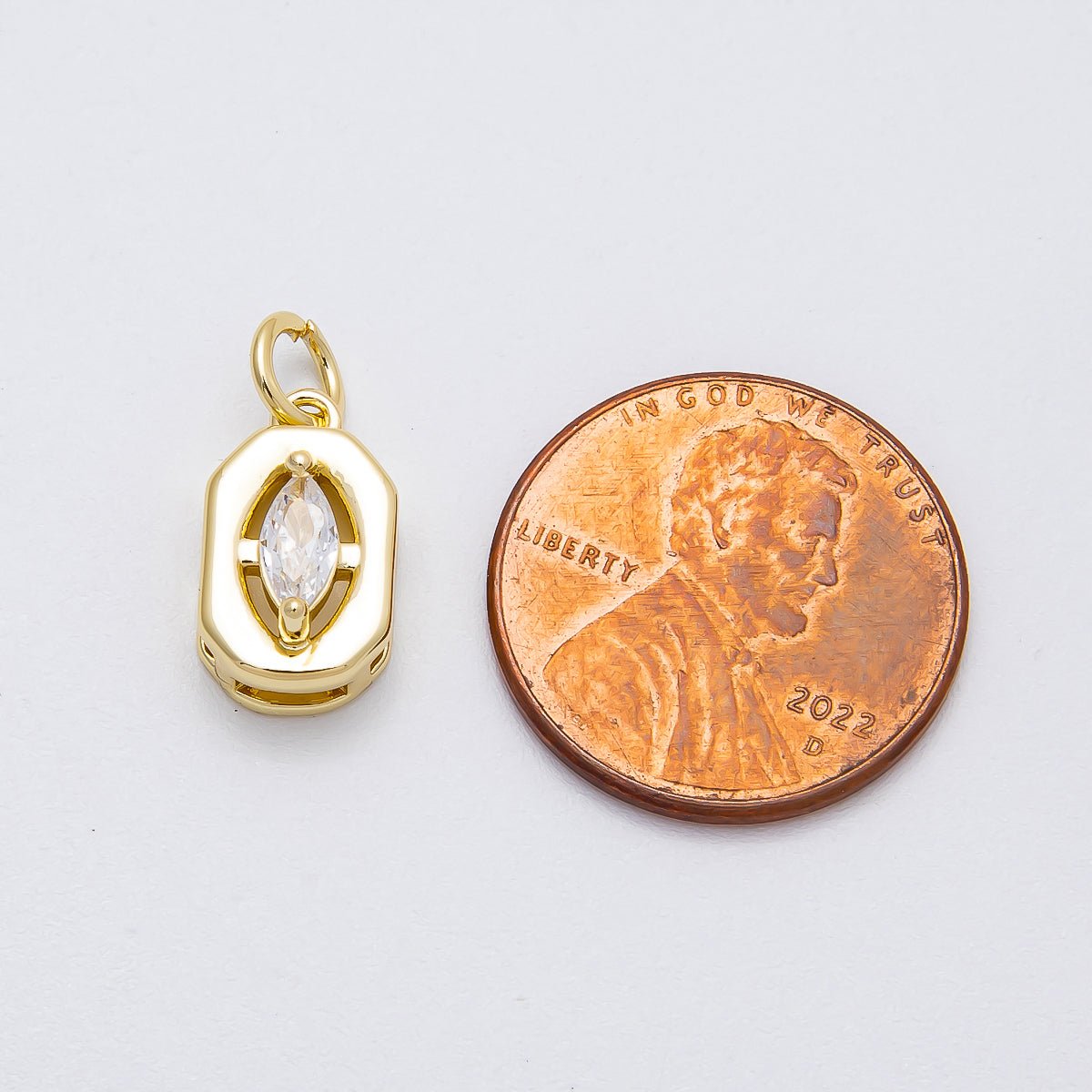 16K Gold Filled 13mm Clear CZ Marquise Bezel Hexagonal Charm | Charms - 000453 - DLUXCA