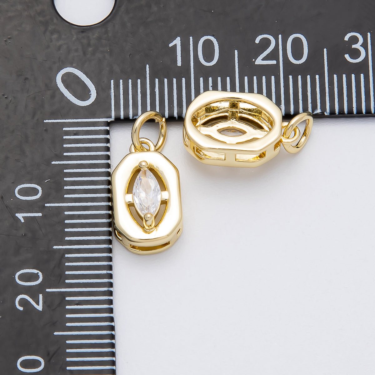 16K Gold Filled 13mm Clear CZ Marquise Bezel Hexagonal Charm | Charms - 000453 - DLUXCA
