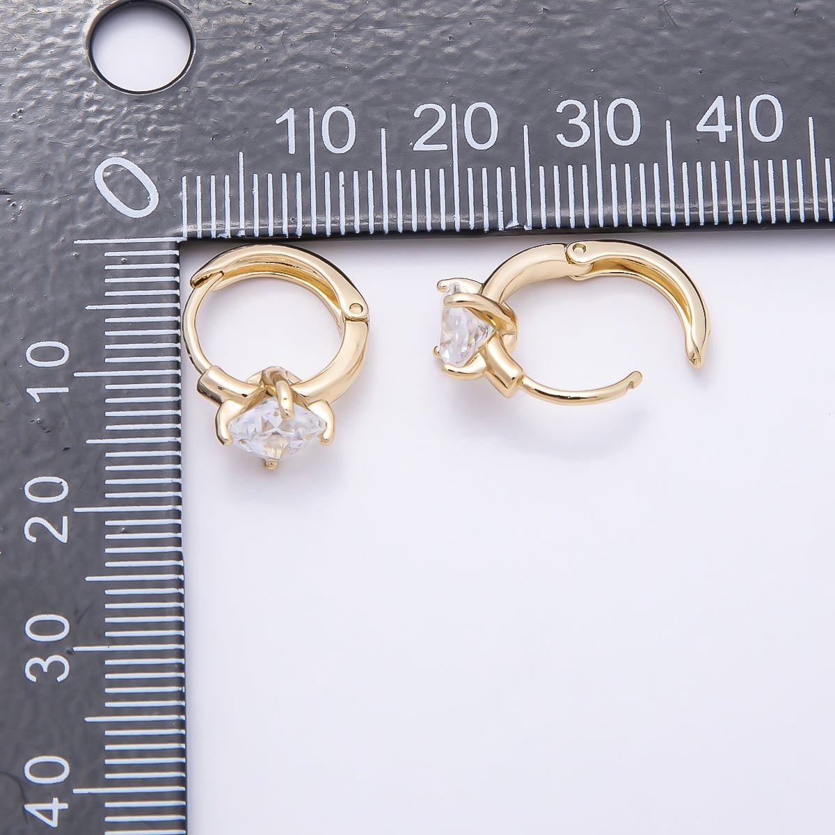 16K Gold Filled 13mm Clear CZ Rhombus Solitaire Cartilage Huggies Earrings | Earrings-00394 - DLUXCA