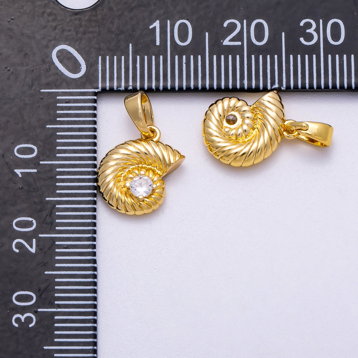 16K Gold Filled 13mm Clear CZ Ribbed Seashell Charm | Charms - 00595 - DLUXCA