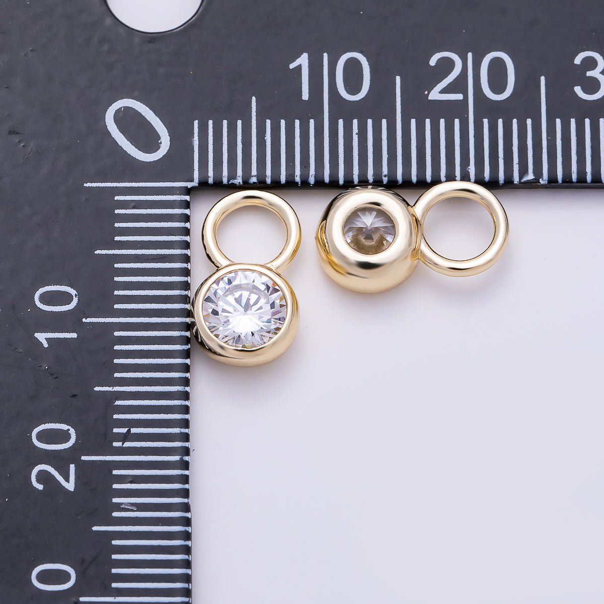 16K Gold Filled 13mm Clear CZ Round Bezel Drop Earring Charm | Charms-01472 - DLUXCA