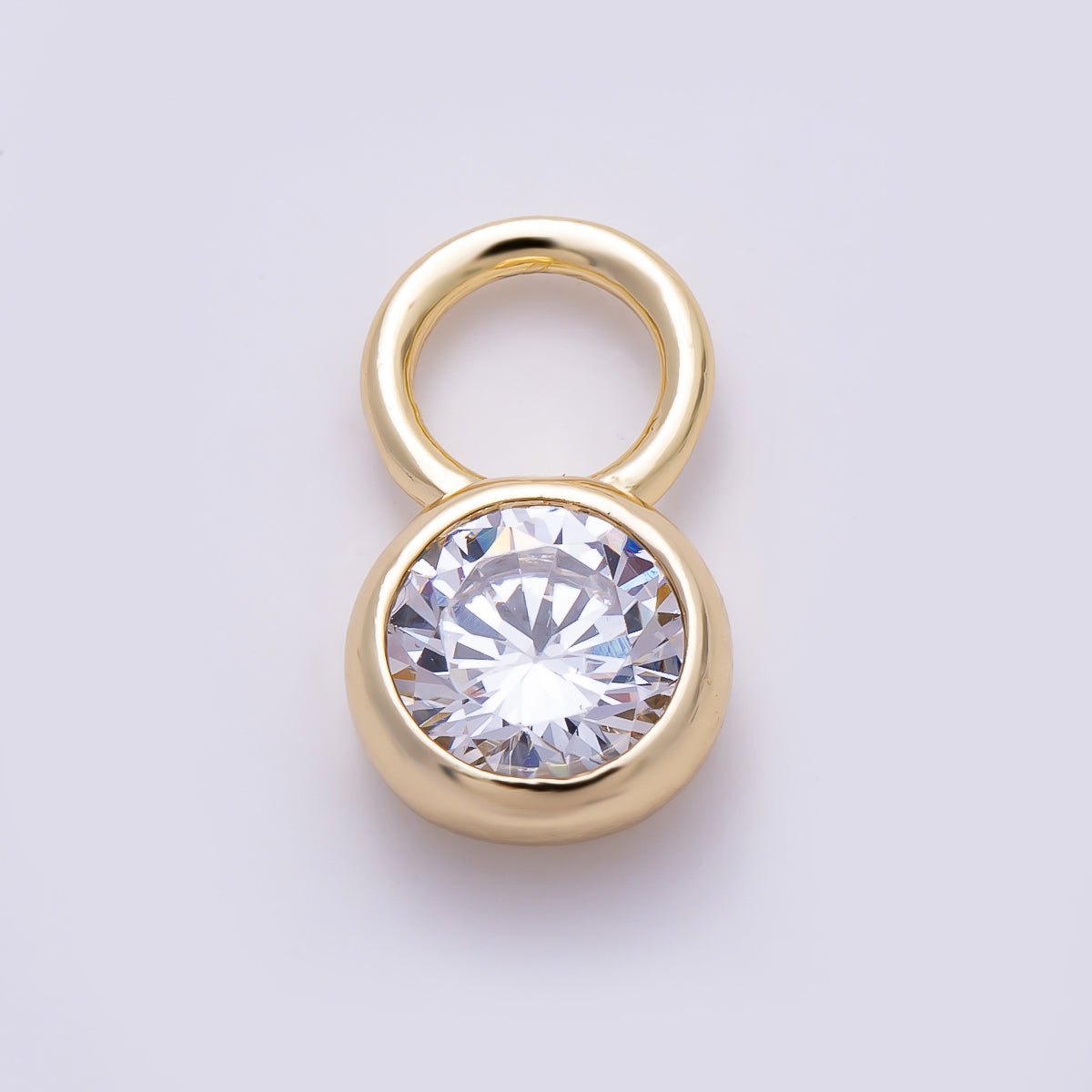 16K Gold Filled 13mm Clear CZ Round Bezel Drop Earring Charm | Charms-01472 - DLUXCA